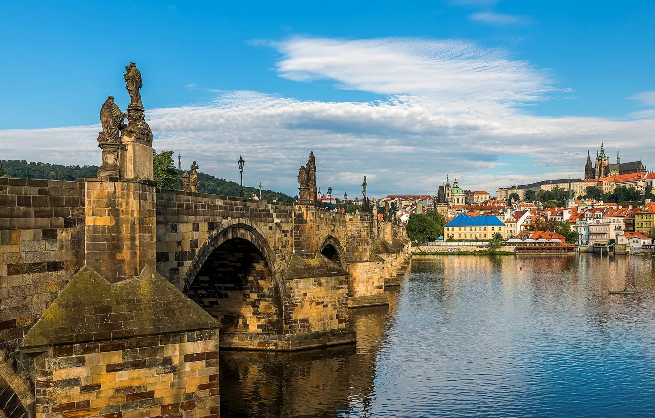 Photo wallpaper river, Prague, Czech Republic, Charles bridge