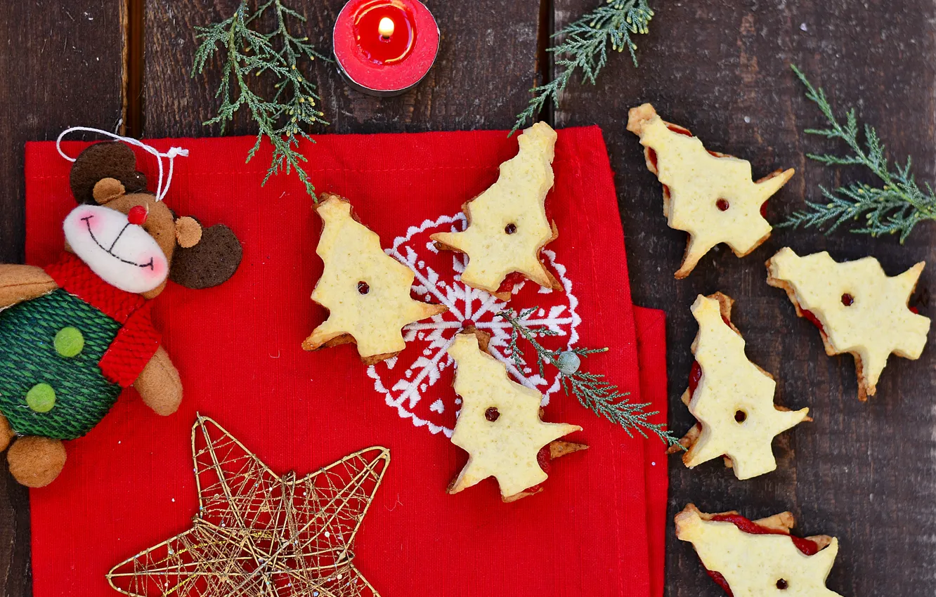 Photo wallpaper decoration, holiday, star, food, candle, cookies, Christmas, New year