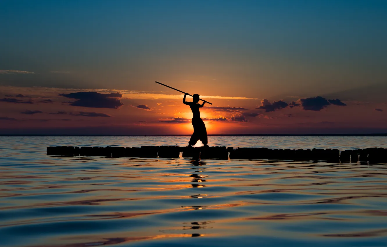 Photo wallpaper the sky, clouds, sunset, fighter, Victor Vodolazki, Lake Elton