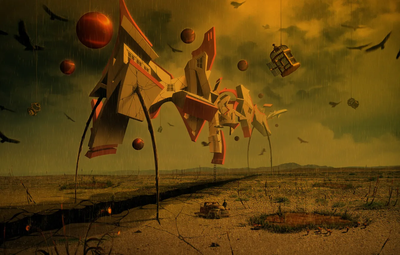 Photo wallpaper machine, abstraction, earth, people, home