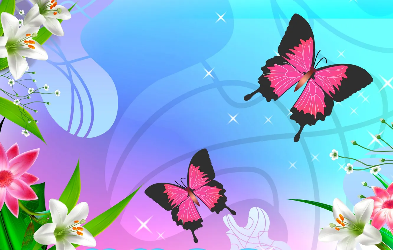Photo wallpaper flowers, nature, butterfly, vector, moth