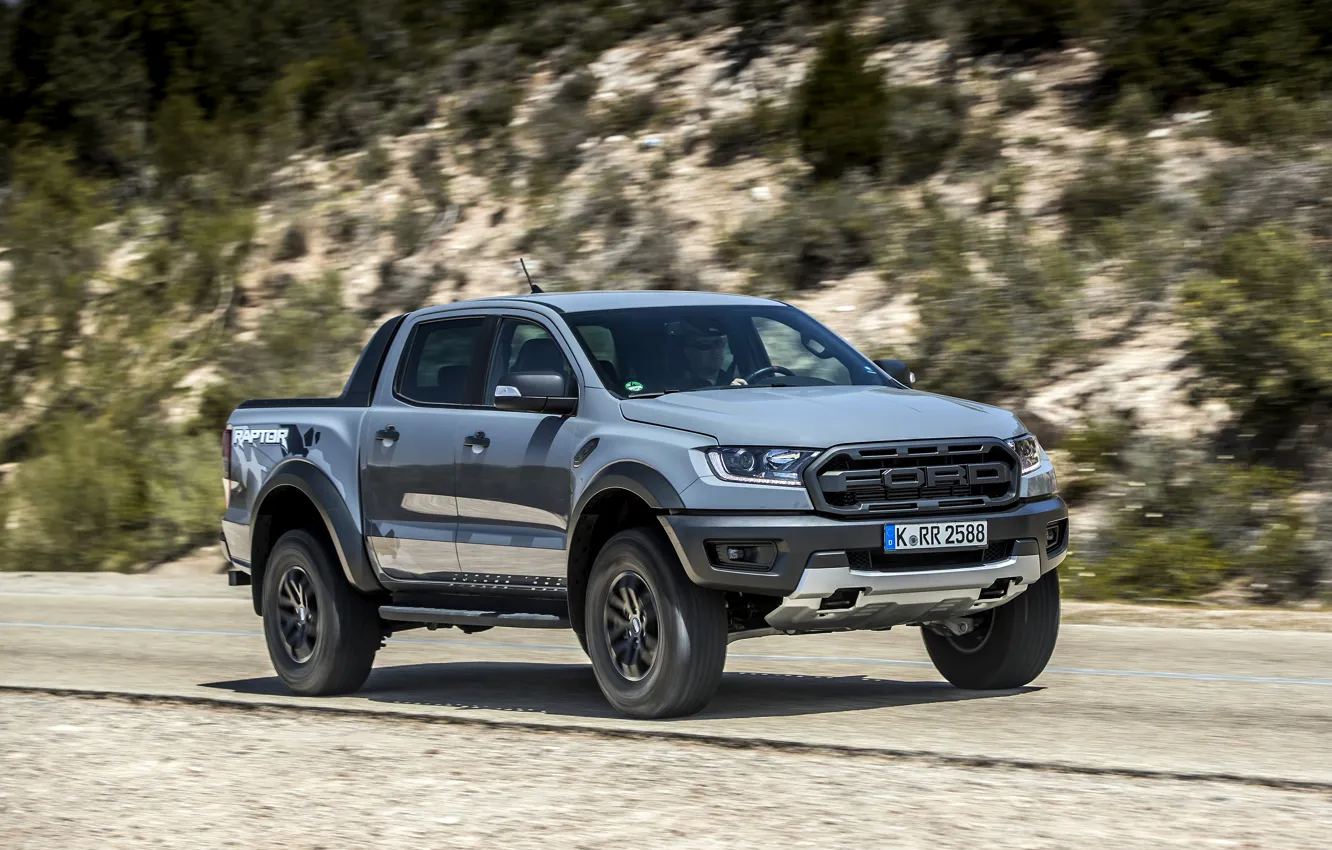 Photo wallpaper road, grey, vegetation, Ford, slope, Raptor, pickup, Ranger