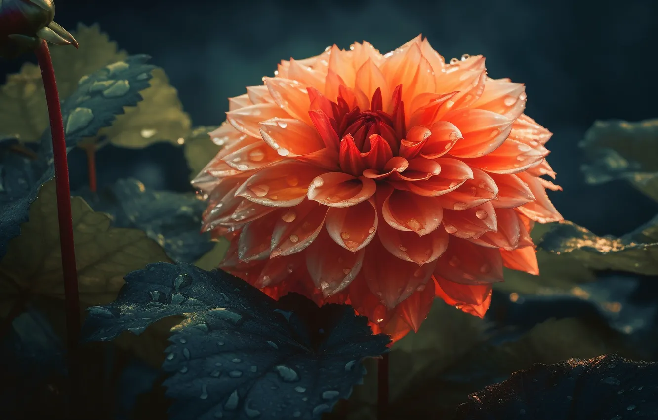 Photo wallpaper flowers, orange, garden, dahlias, AI art, neural network