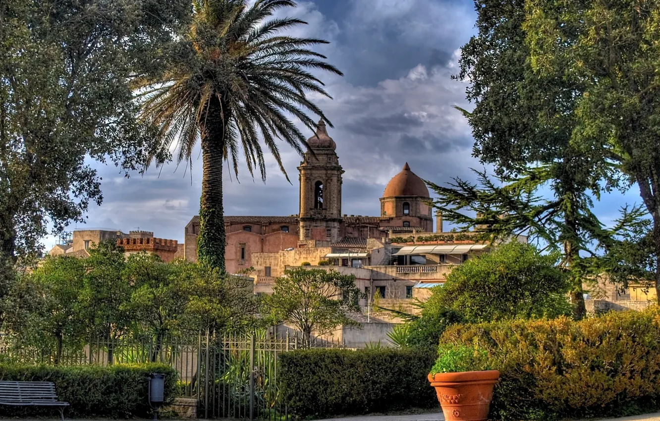 Photo wallpaper trees, Italy, Sicily, church San Giuliano