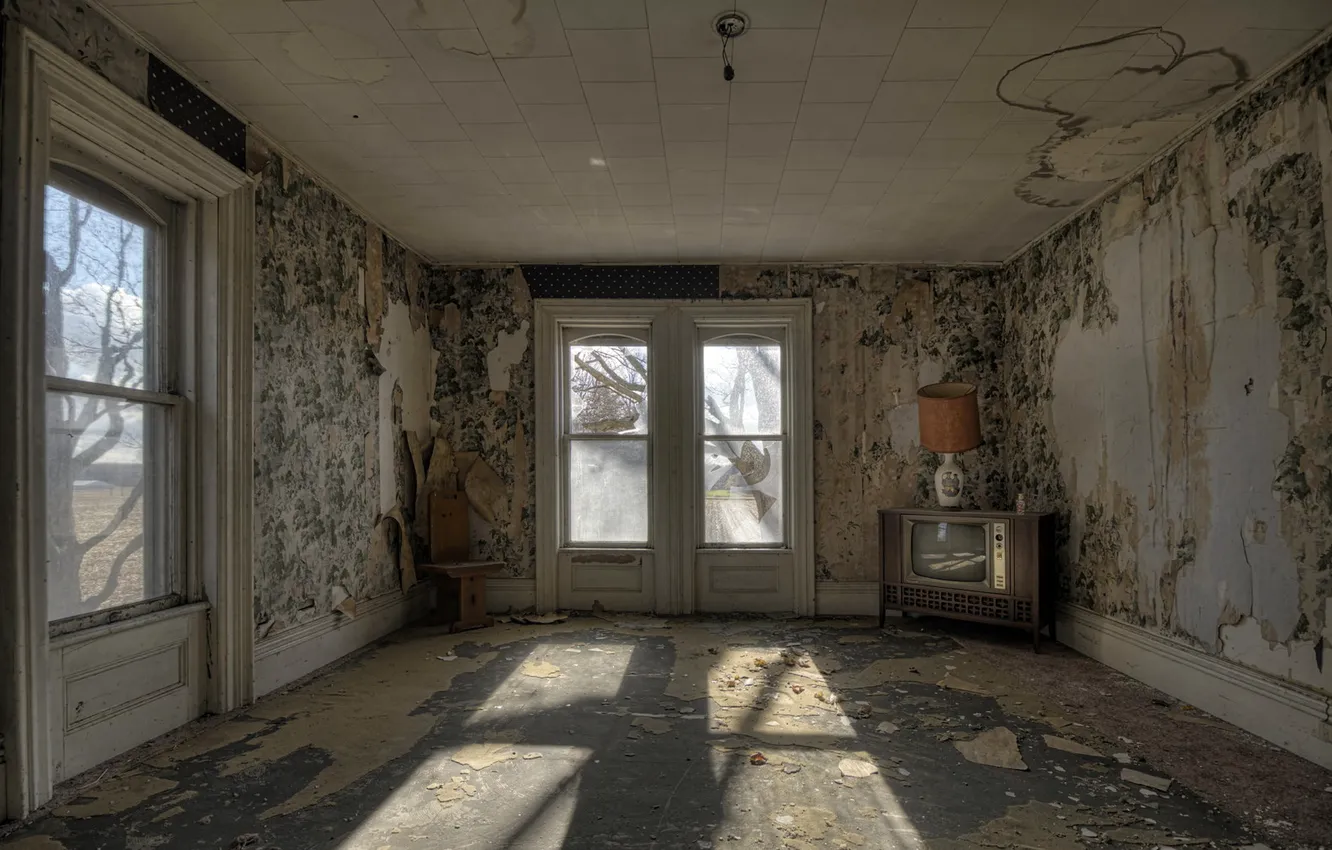 Photo wallpaper room, TV, window