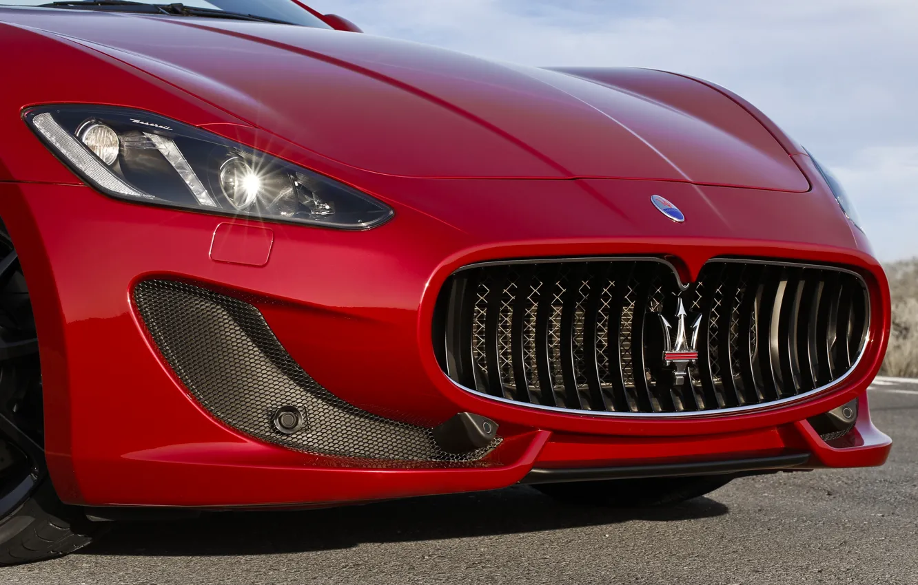 Photo wallpaper lights, Maserati, grille, logo, the front, GranCabrio