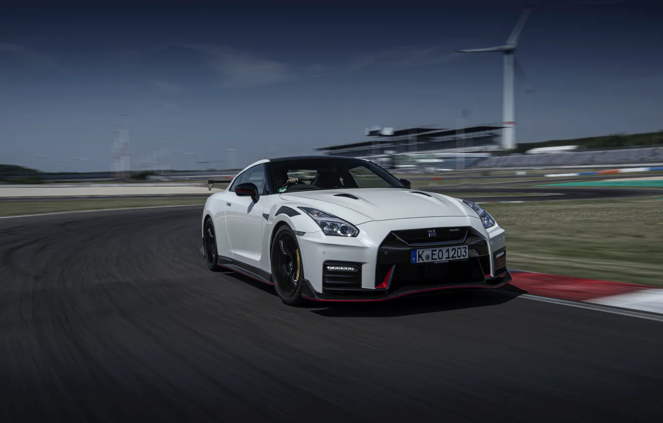 Photo wallpaper white, Nissan, GT-R, track, R35, Nismo, 2020, acceleration