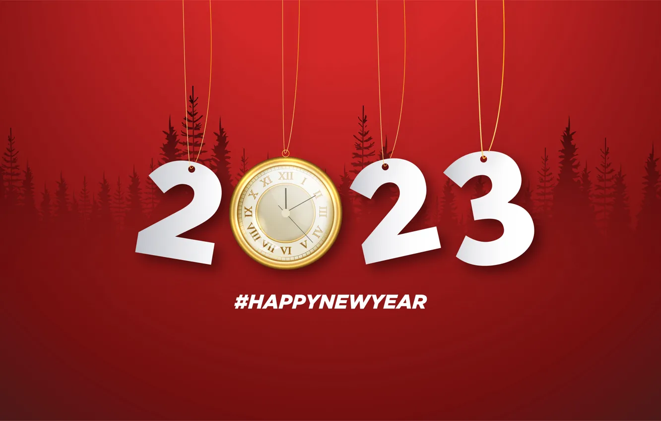 Photo wallpaper forest, the inscription, watch, new year, ate, silhouette, figures, white