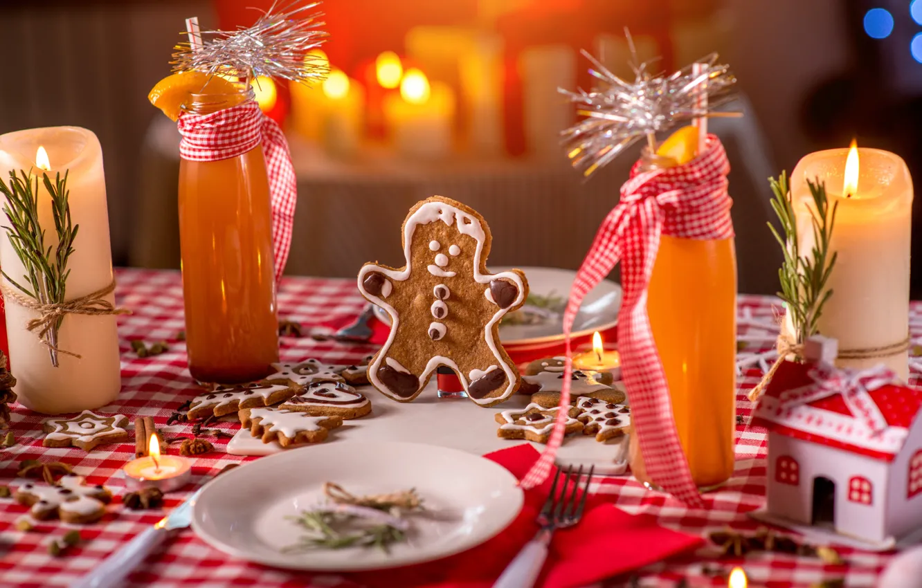 Photo wallpaper holiday, new year, candles, gingerbread, Christmas treats