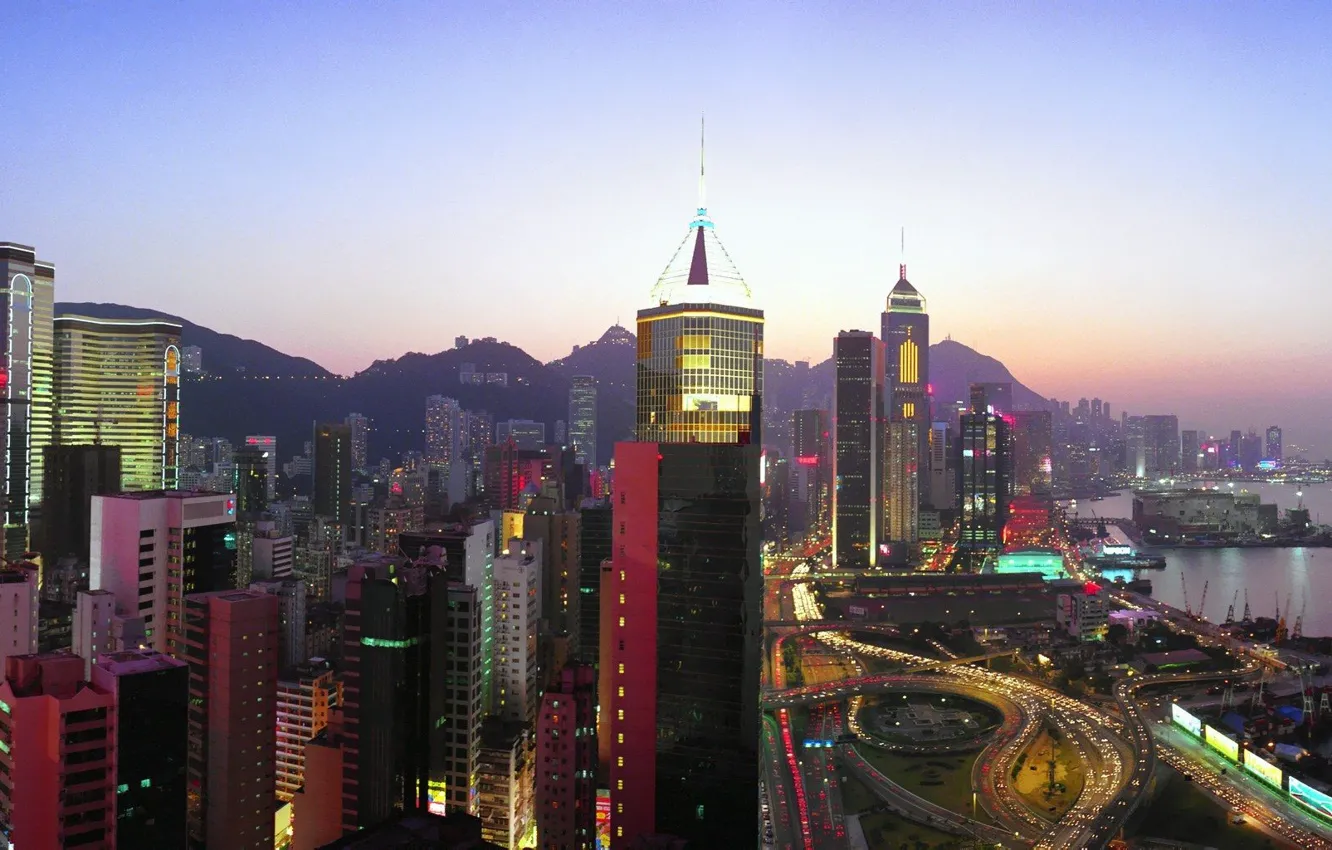 Photo wallpaper lights, overpass