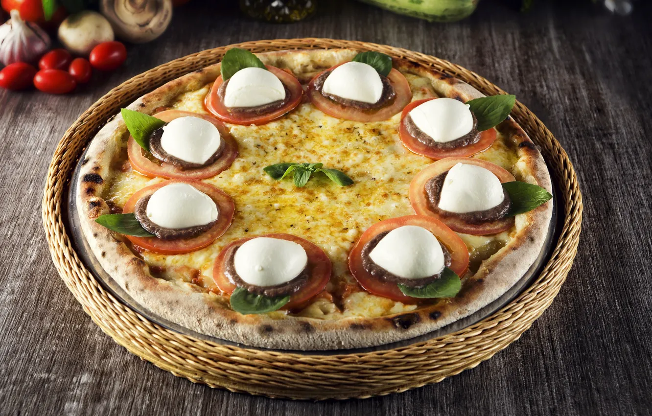 Photo wallpaper cheese, pizza, tomatoes, filling