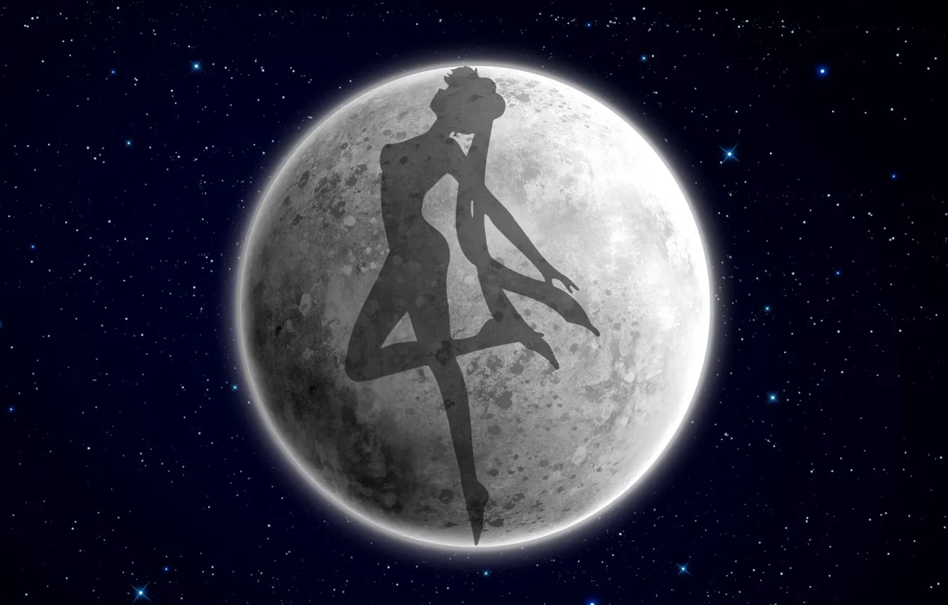 Photo wallpaper the sky, girl, the moon, feet, anime, hairstyle, the animated series, bows
