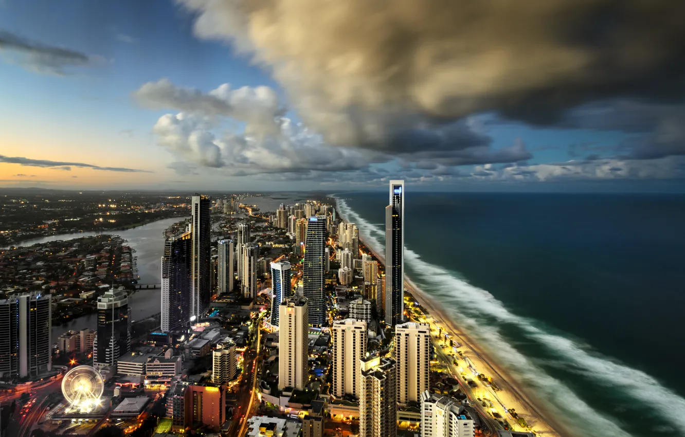 Photo wallpaper the city, the ocean, skyscrapers, Australia, Surfers Paradise, City of Gold Coast