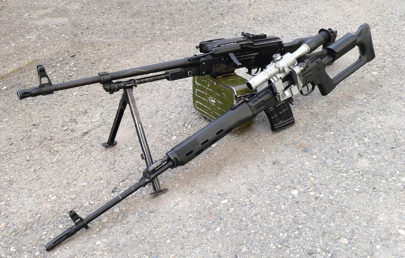 Photo wallpaper cool, SVD, PKM, Dragunov sniper rifle, machine gun Kalashnikov modernized