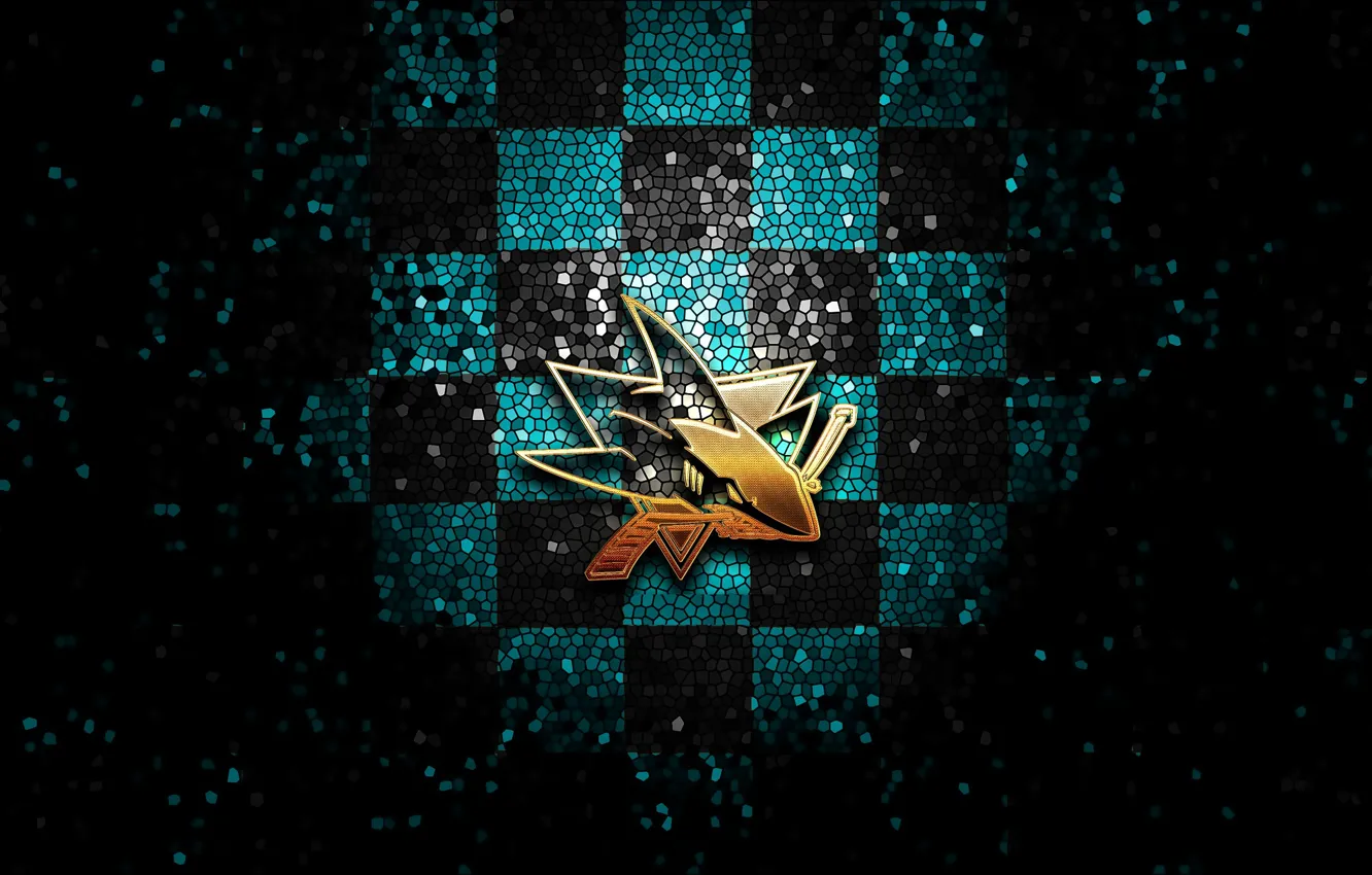 Photo wallpaper wallpaper, logo, San Jose Sharks, NHL, Sport, Hockey, glitter, checkered