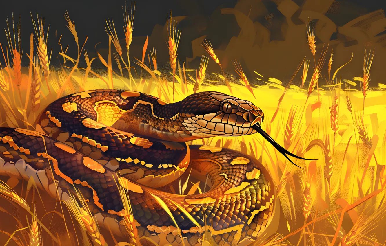 Photo wallpaper wheat, language, face, animal, snake, art, ears, reptile