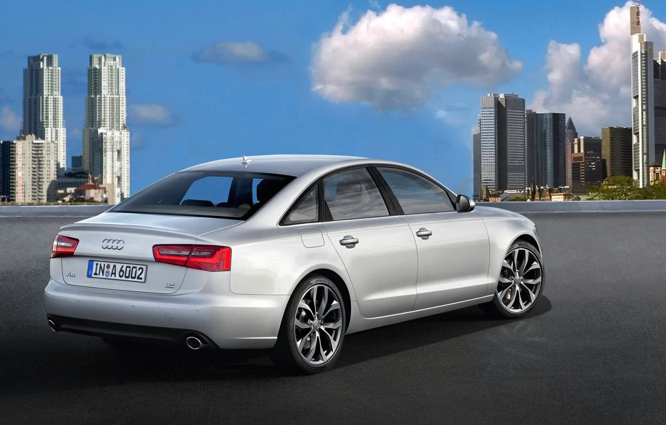 Photo wallpaper the city, Audi, Auto, Grey, Day, Sedan