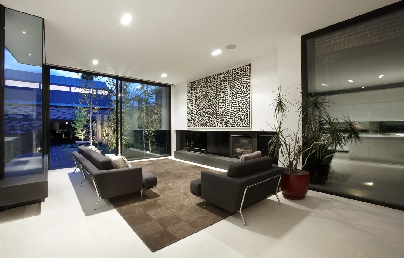 Photo wallpaper room, sofa, interior, living room