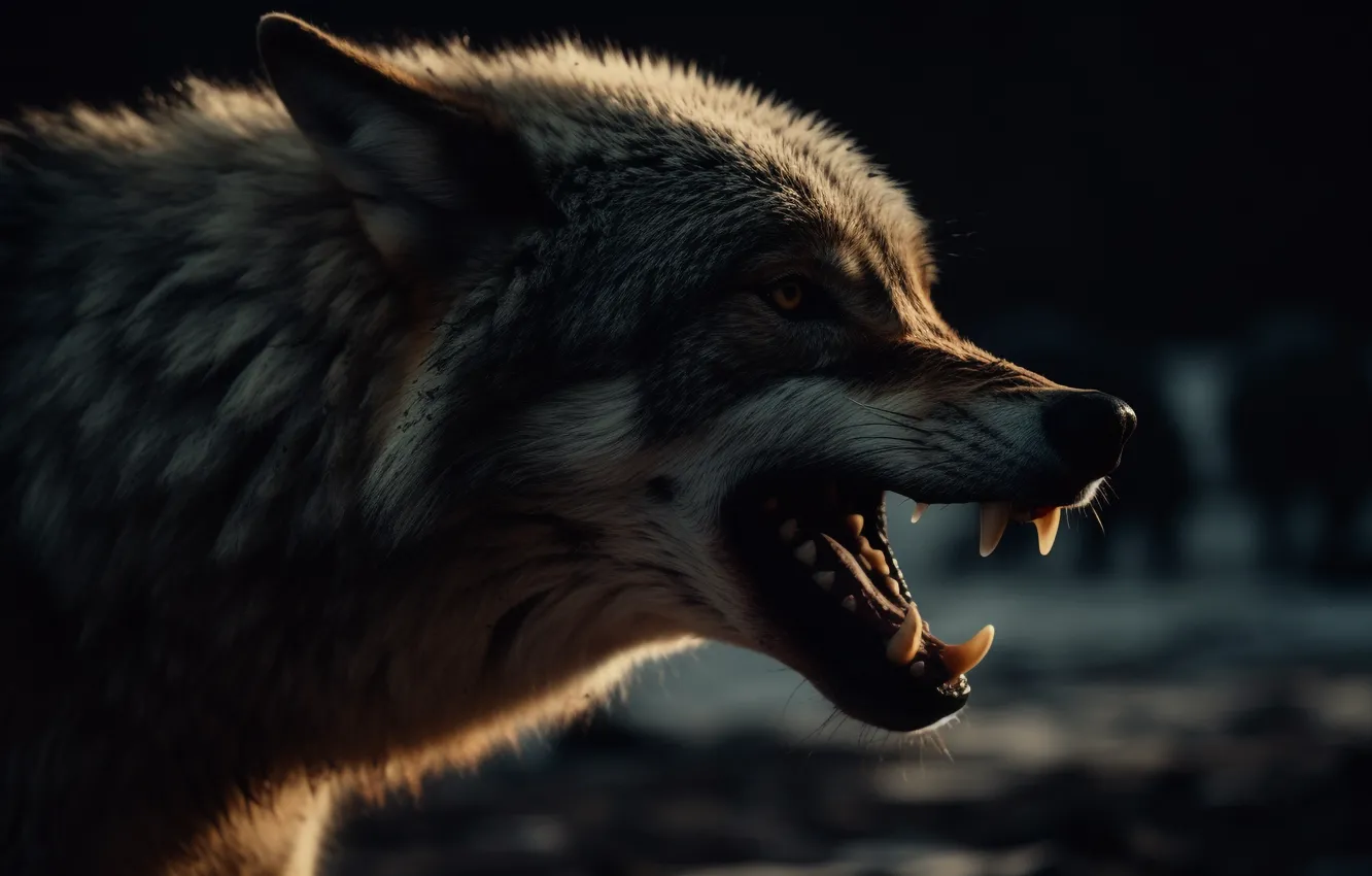 Photo wallpaper face, wolf, grin, profile, digital art, AI art, The Art of Artificial Intelligence, neural network