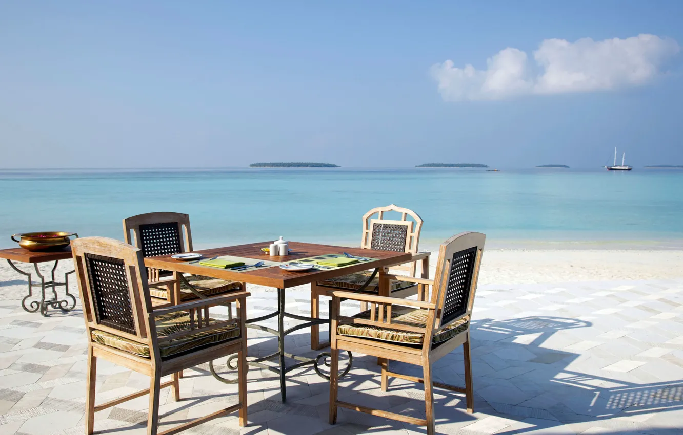 Photo wallpaper beach, ocean, view, picnic, white sand, Lagoon, Dining