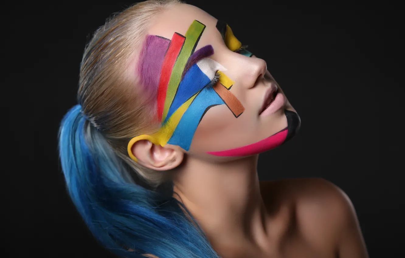 Photo wallpaper girl, face, background, model, color, blonde, tail