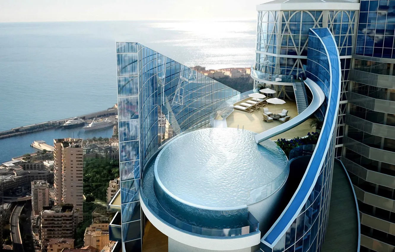 Photo wallpaper sea, pool, the hotel, Monaco, Odeon Tower