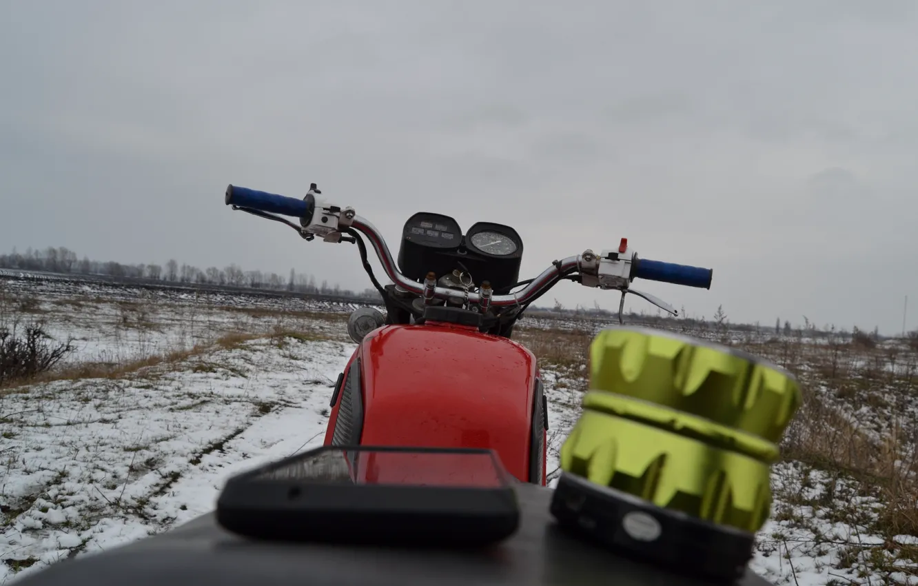 Photo wallpaper winter, snow, speakers, motorcycle, phone, Sony, xperia