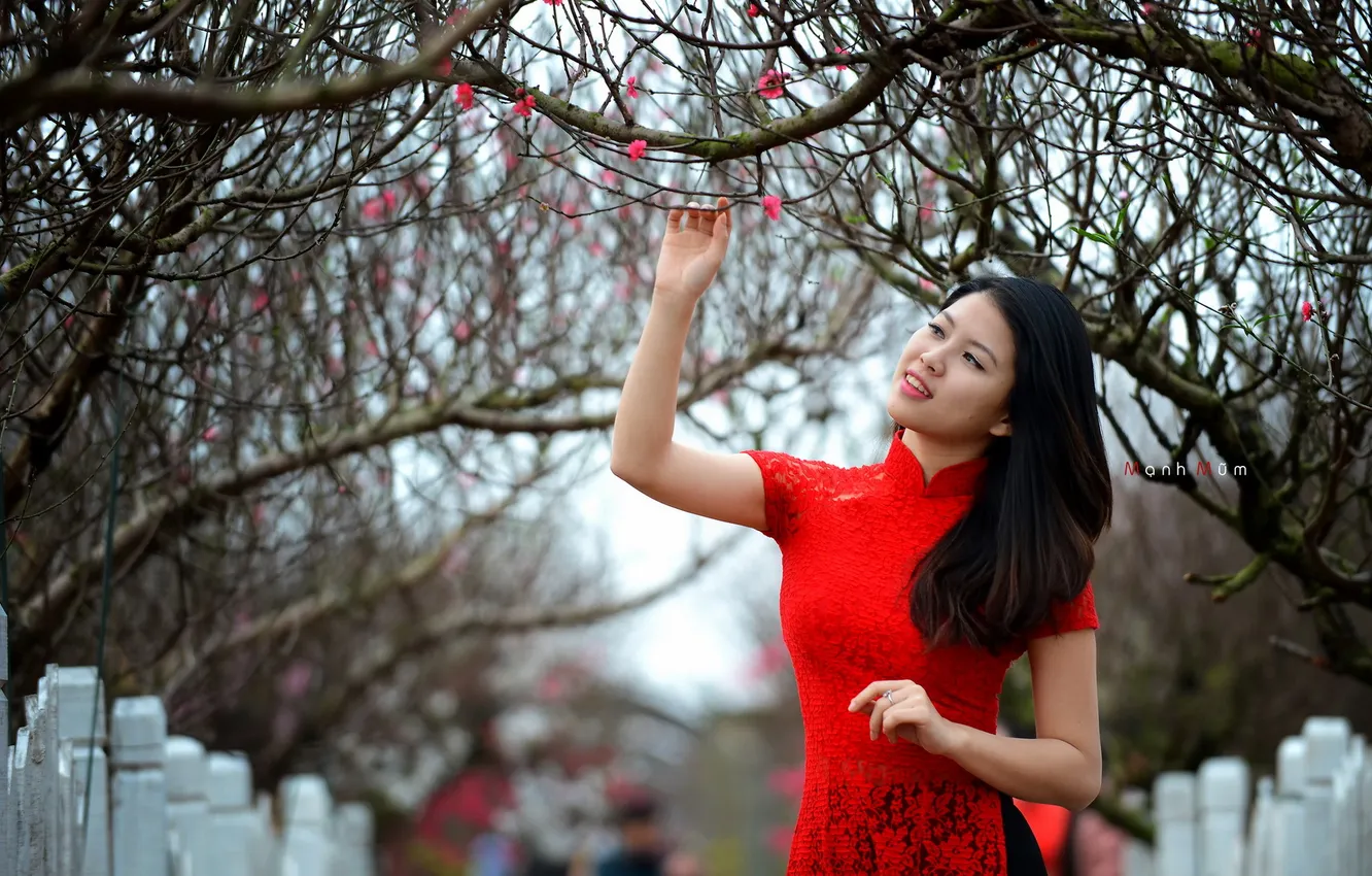 Photo wallpaper girl, nature, spring