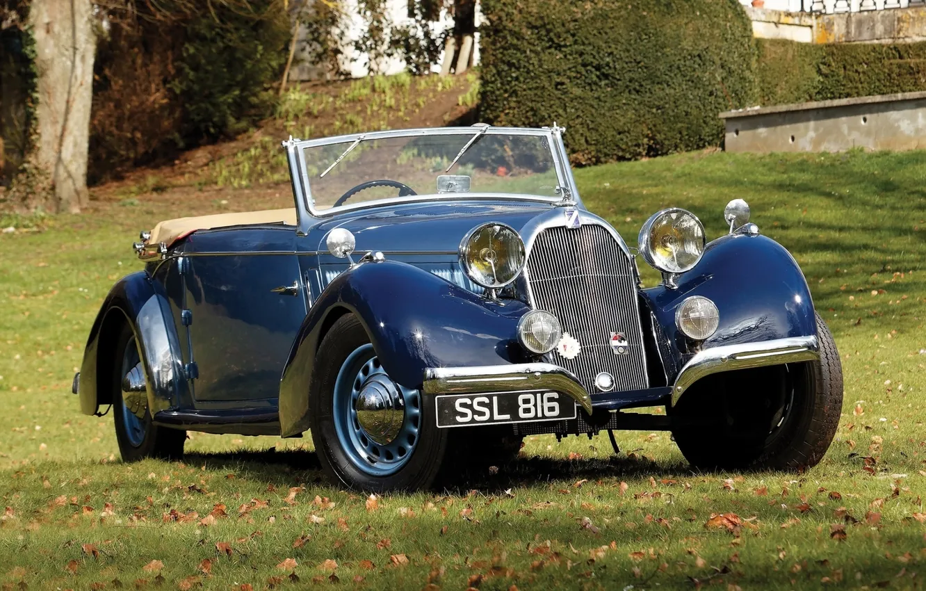 Photo wallpaper grass, blue, retro, the front, 1938, Cabriolet, beautiful car, T23