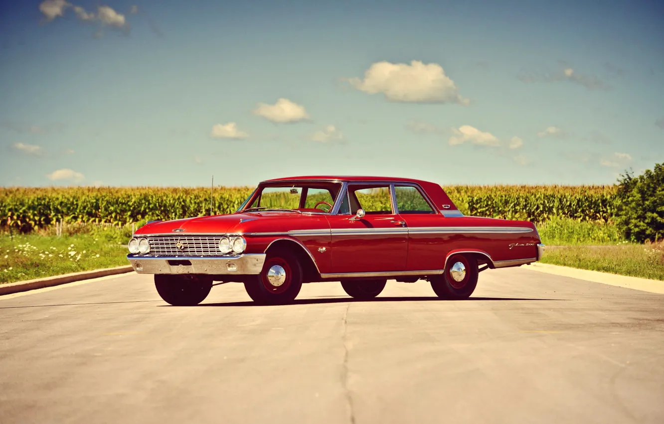 Photo wallpaper Ford, Red, Landscape, Old