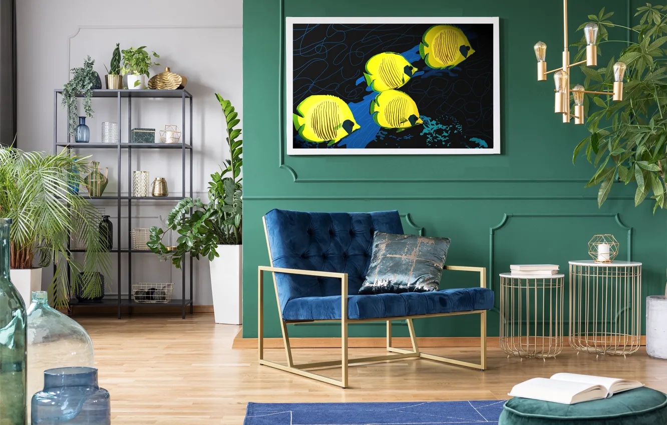 Photo wallpaper design, plant, interior, modern living room, Stylish living room urban jungle styl, in the style …