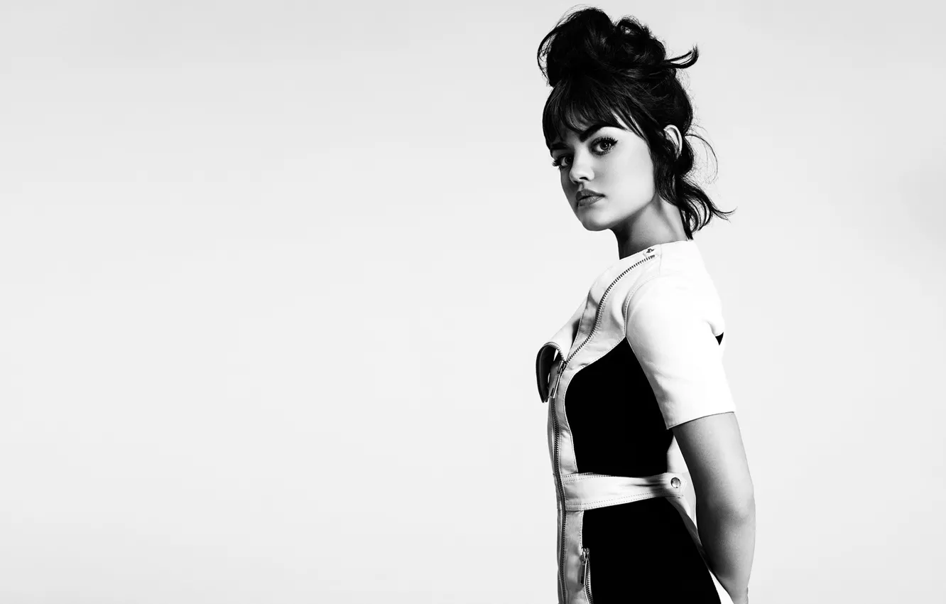 Photo wallpaper Lucy Hale, look, black and white, Yahoo Style, Lucy Hale, actress, model