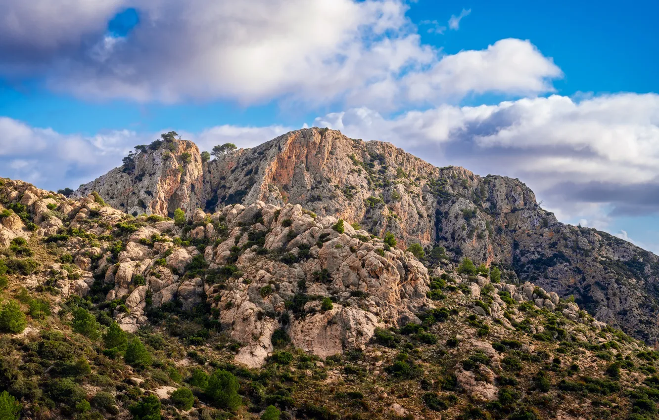 Photo wallpaper clouds, mountains, rocks, Mallorca