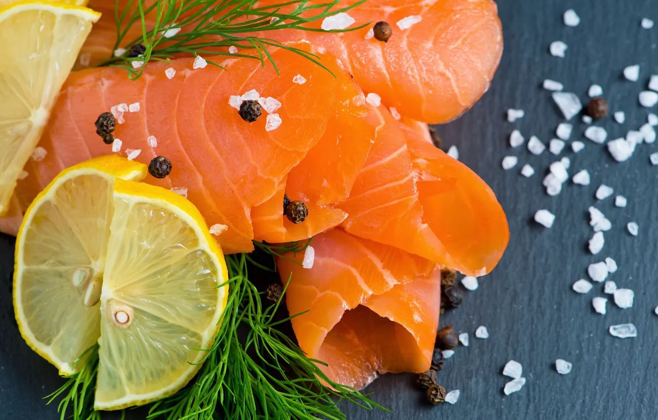 Photo wallpaper lemon, fish, spices