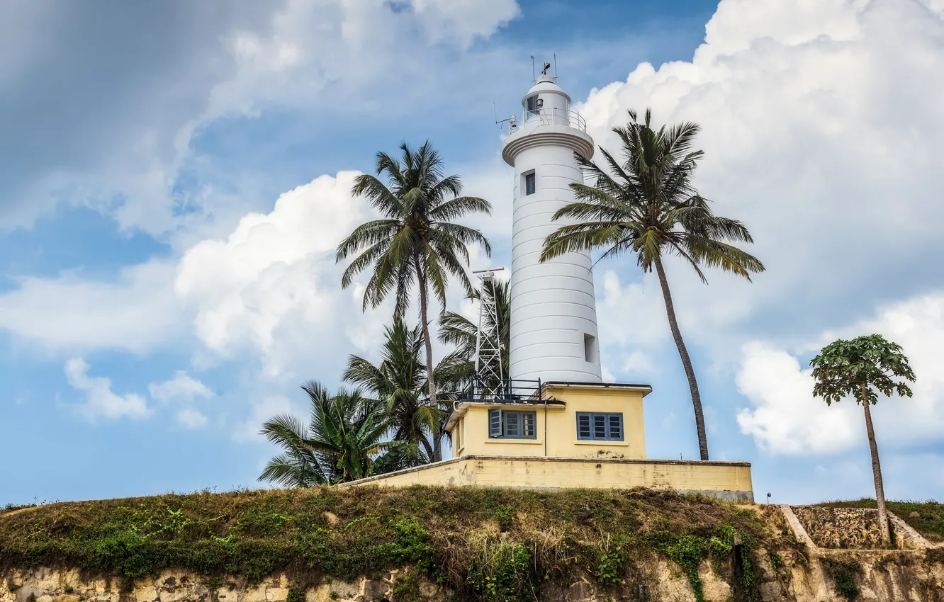 Photo wallpaper the sky, clouds, palm trees, lighthouse, Sri Lanka, Galle