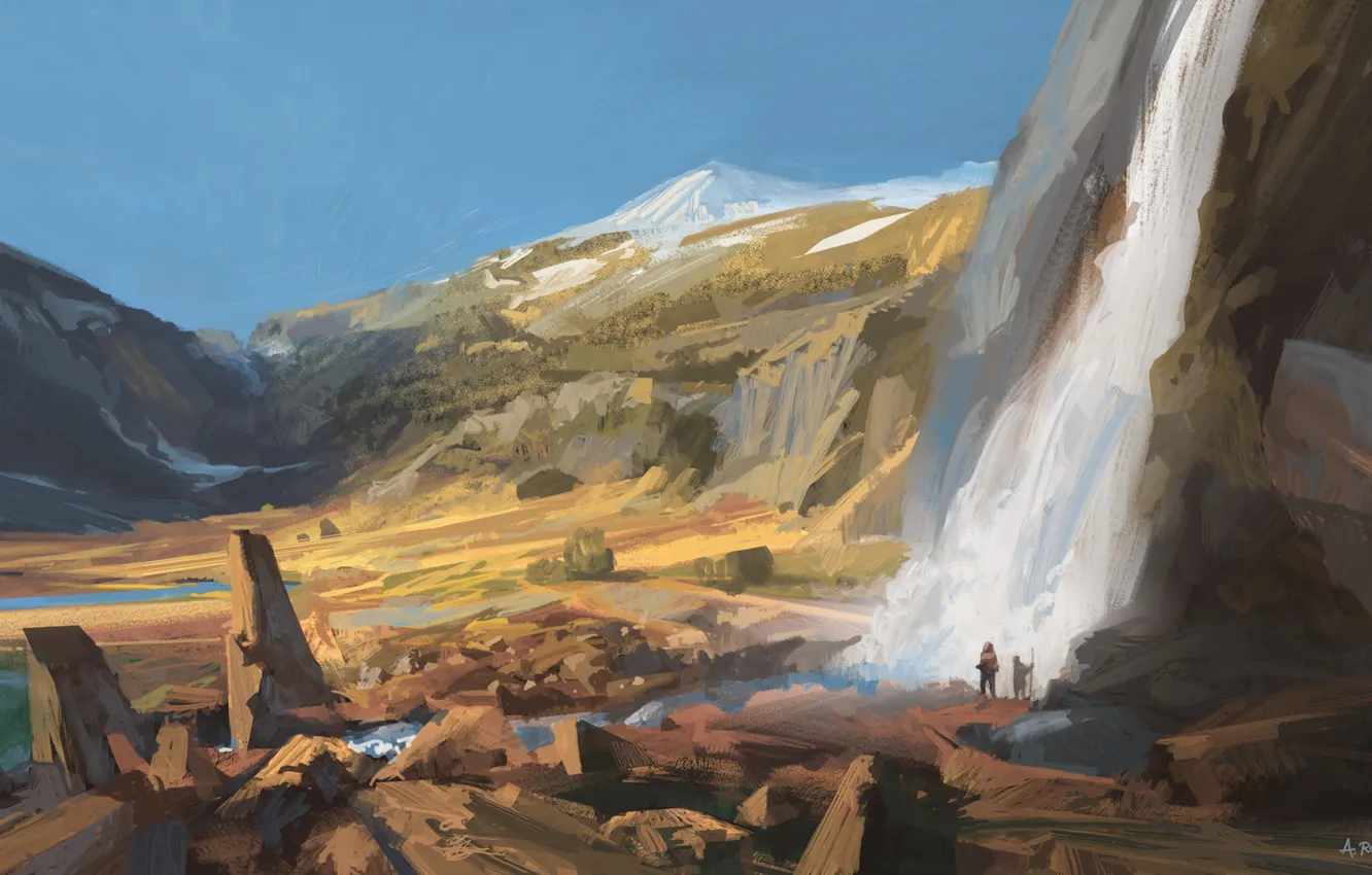 Photo wallpaper water, people, waterfall