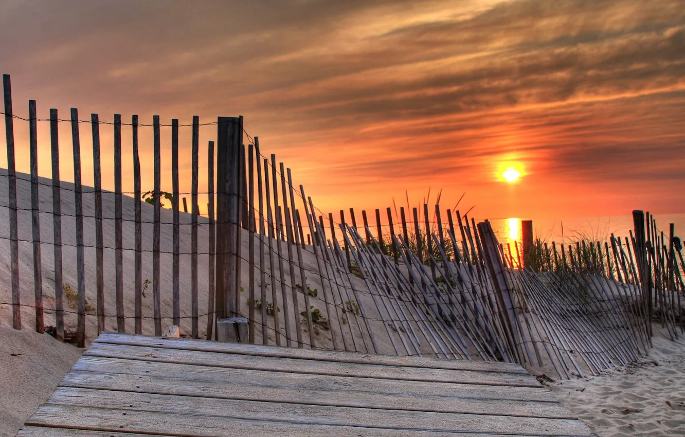 Photo wallpaper sand, the sun, shore, The fence