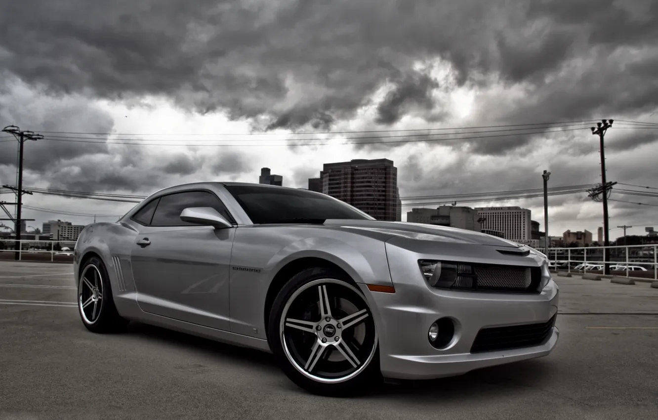 Photo wallpaper the sky, clouds, silver, silver, Chevrolet, camaro, chevrolet, new