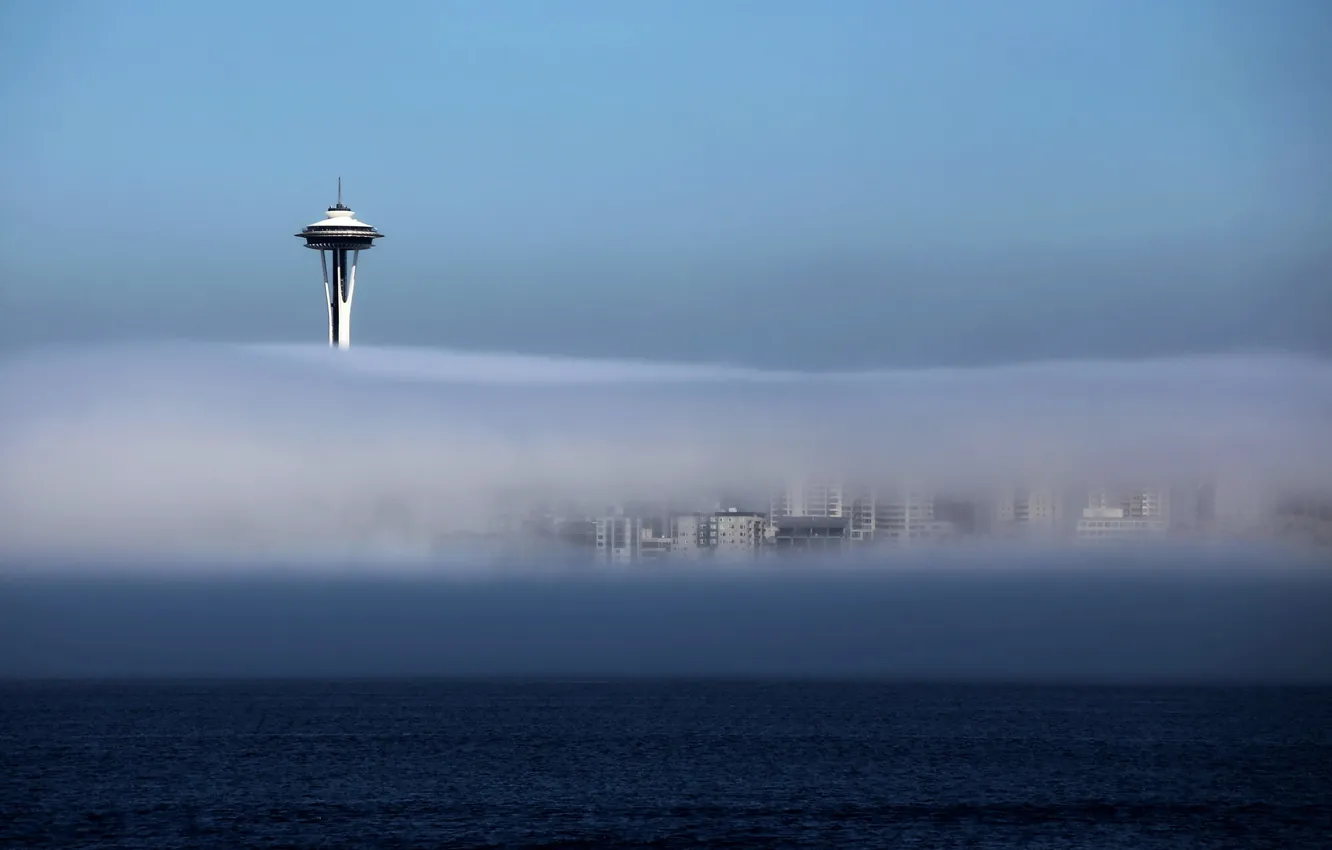 Photo wallpaper landscape, the city, fog