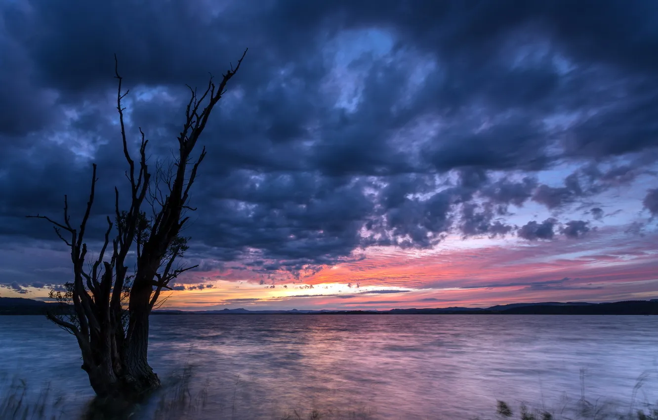 Photo wallpaper the sky, landscape, sunset, lake