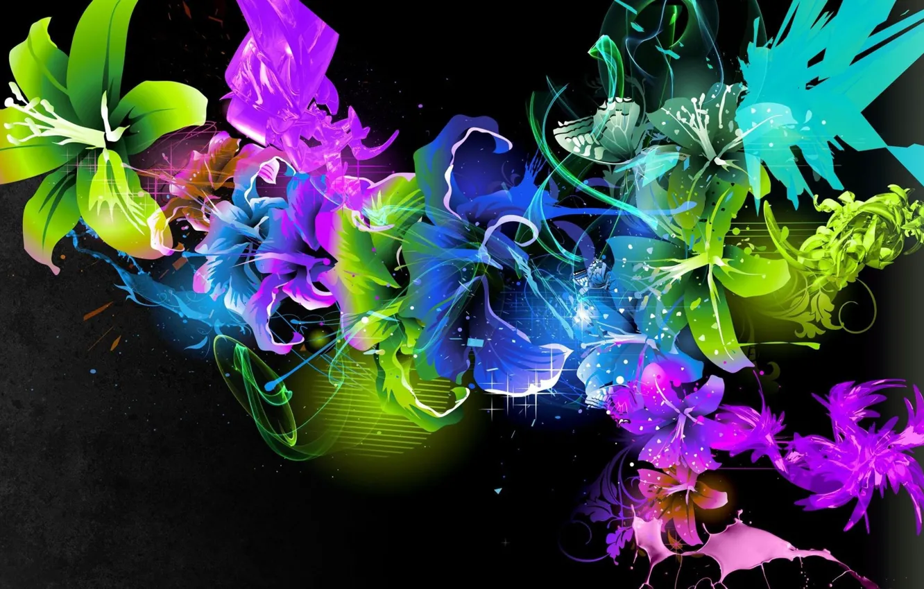 Photo wallpaper flowers, fantasy, colored, beauty, rainbow, fantasy, flower, beautiful