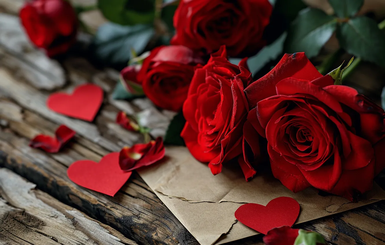 Photo wallpaper love, flowers, gift, romance, heart, roses, bouquet, love