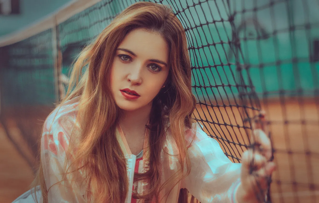 Photo wallpaper look, face, mesh, long hair, Monica Sariego