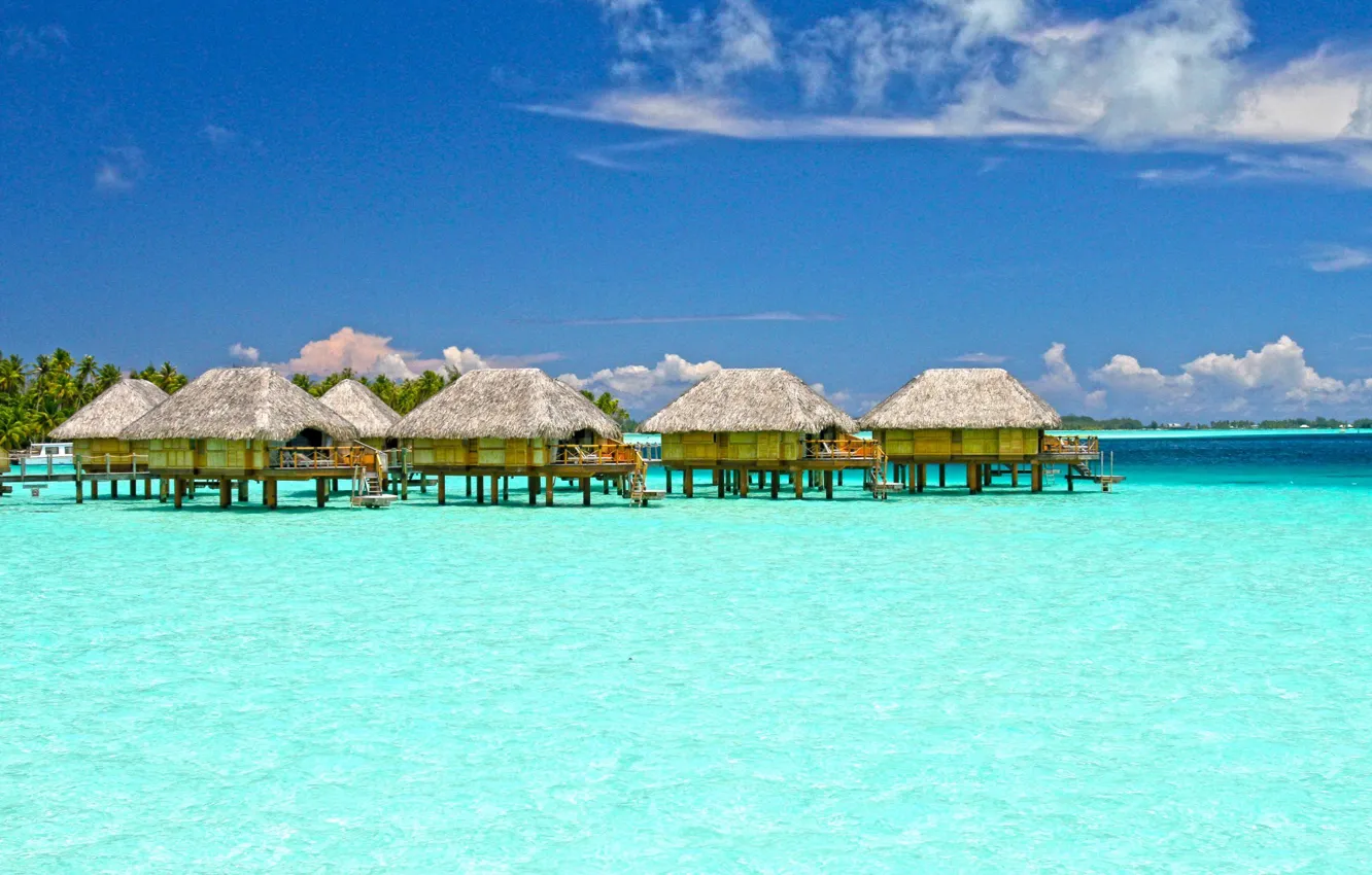 Photo wallpaper the ocean, the hotel, Laguna, Bungalow, Bora-Bora