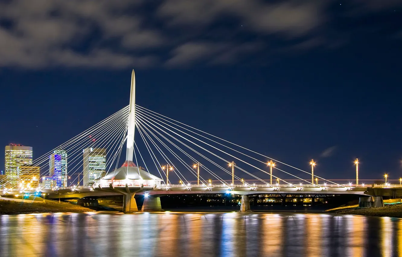 Photo wallpaper lights, Canada, pedestrian bridge, Winnipeg, Esplanade Riel