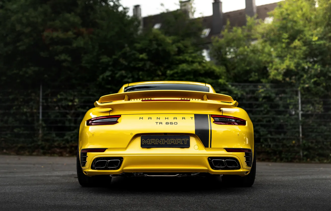 Photo wallpaper yellow, coupe, 911, Porsche, 991, feed, Manhart, 911 Turbo S