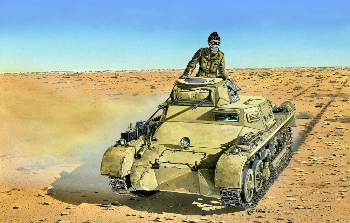 Photo wallpaper Desert, tank, The second World war, easy, German, DAK, German Afrika Korps, Tanker