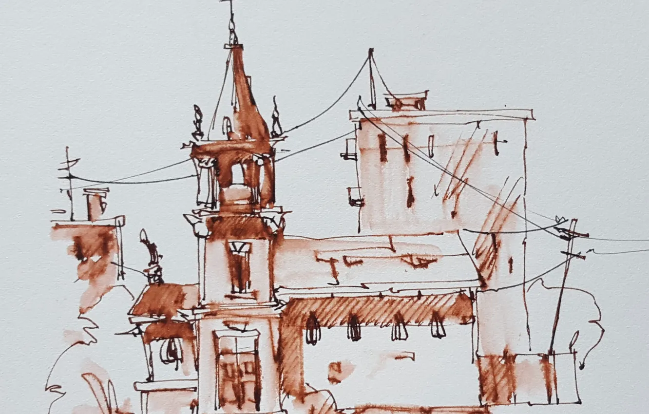 Photo wallpaper the city, paint, figure, watercolor