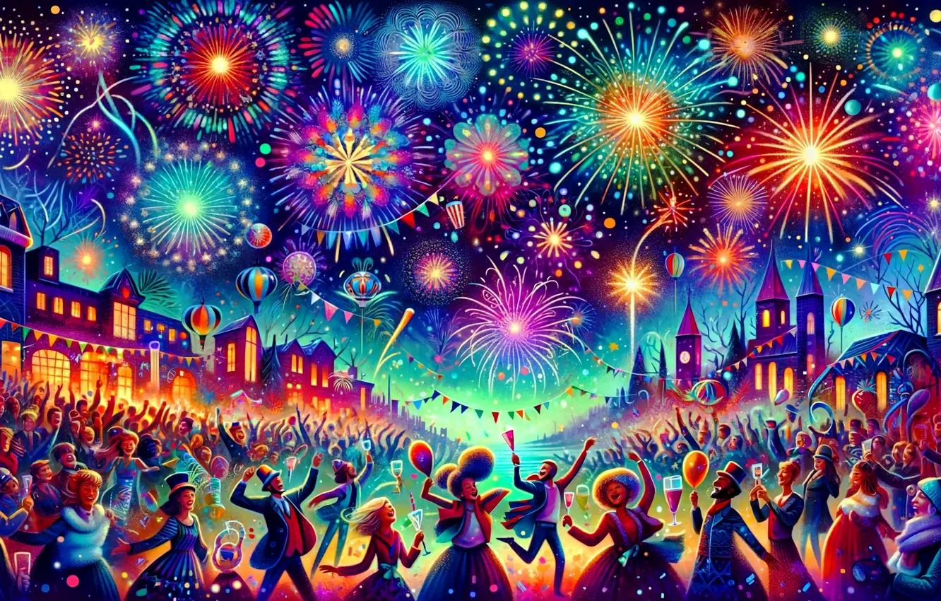 Photo wallpaper night, the city, lights, the dark background, holiday, the crowd, graphics, people