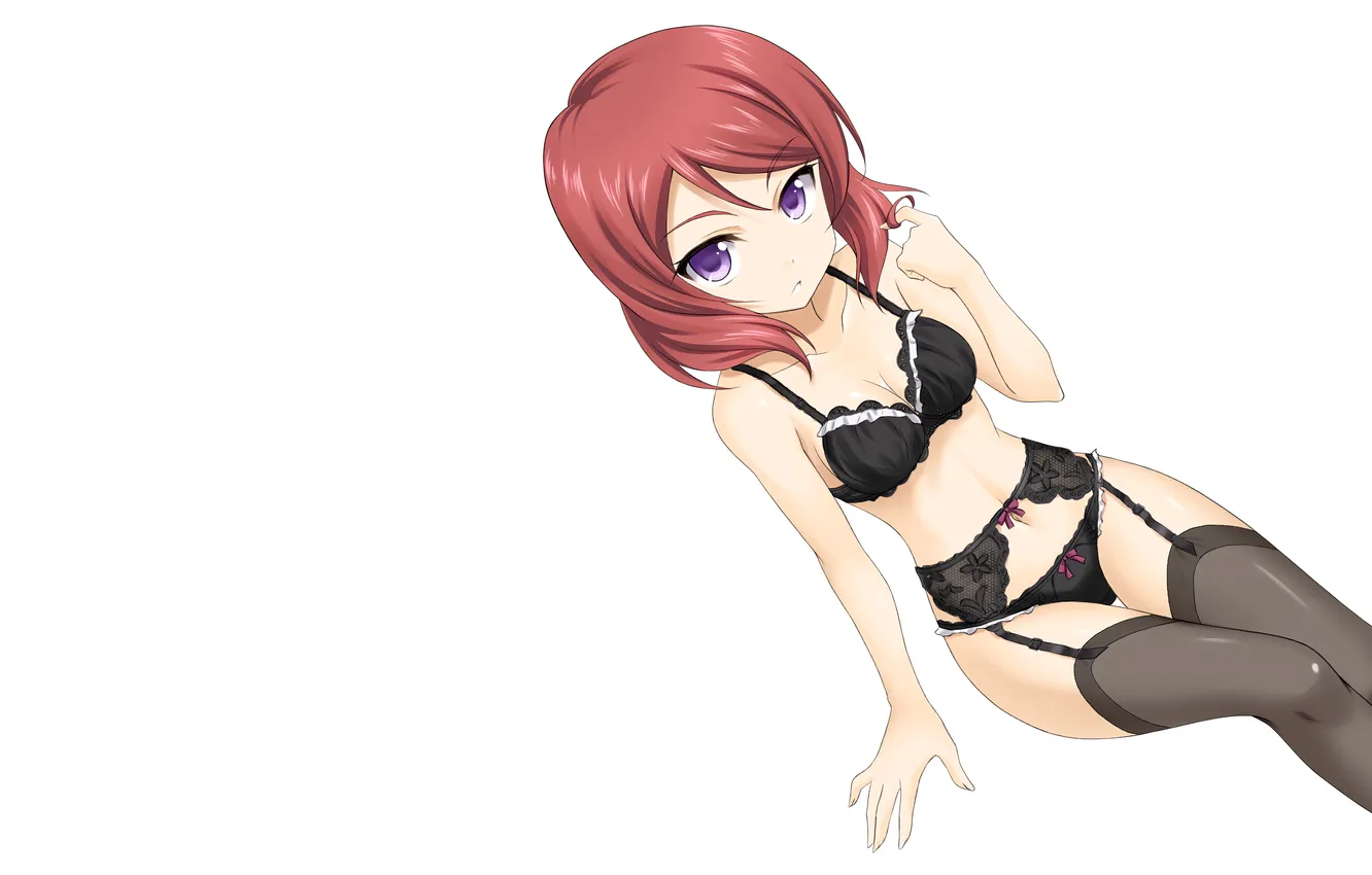 Photo wallpaper girl, sexy, lingerie, bra, cleavage, panties, thighhighs, legs